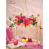 Artificial Hot Pink & Orange Flowers, Magenta Silk Fake Flowers, Autumn Faux Flowers For Wedding Bouquet, Table Centerpieces, Home Decor