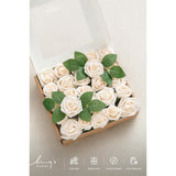 Artificial Wedding Flowers 1.5" Rose Buds And 2" Petite Roses 25Pcs Cream W/Stem For Diy Wedding Boutonniere Wrist Corsages Bouquets Centerpieces Arrangements
