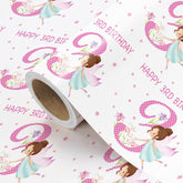 Girls 3Rd Birthday Wrapping Paper Roll - Mini Roll - 17 Inch X 16.5 Feet - Girl Fairy Happy 3Rd Birthday Wrapping Paper Perfect For Kids Girls, Baby Shower, Party