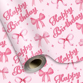 Happy Birthday Wrapping Paper Mini Roll 17In X 32.8Ft Watercolor Coquette Pink Bow Gift Wrap Paper For Girls Birthday Party Wrapping Supplies