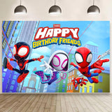 Spider and Friends Birthday Banner 5x3ft Kids Party Backdrop Decor