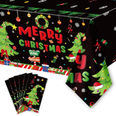 6Pcs Christmas Disposable Tablecloths, 108" X 54" Rectangular Plastic Waterproof Tablecover With Christmas Stocking Gift Wreath, Winter Holiday Themed Party Party Decoration Supplies