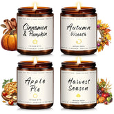 Fall Candle Set | 4 Pack Scented Candles For Home - Candle Gifts For Women Men, Soy Candles Home Scented | Autumn Fragrance Of - Apple Pie/Cinnamon/Harvest/Wreath
