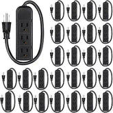 20 Pack 3 Outlet Power Strip 1FT Extension Cord Flat Plug Mountable Mini Power Strip Black