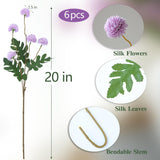 6Pcs Purple Fake Silk Pompon Mum Artificial Flowers Bulk Small Faux Chrysanthemums With Stems Realistic Floral Decorations For Wedding Diy Bouquet Centerpieces Shower Vase Home Decor (Purple)