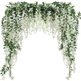 3Pcs 7.2Ft/Piece Artificial Flowers Wisteria Garland Artificial Wisteria Vine Hanging Flower Greenery Garland For Home Garden Outdoor Wedding Arch Floral Decor (White)