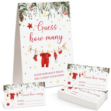 Christmas Guess How Many Baby Shower Game Pack Of 1 Tabletop Sign With Stand And 50 How Many Cards, Christmas Gender Reveal Party Game Decorations(Santa)