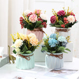 Fake Flowers In Vase For Centerpieces: 4 Pcs 5.9 Inch Small Artificial Hydrangea With Vase Table Decor - Faux Floral Arrangements Desk Home Party Bathroom Office Decorations