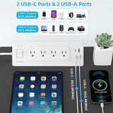 Outlet Extender Surge Protector 4 Outlets USB C USB Ports 6.5FT Flat Plug Extension Cord White