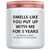Funny 5Th Wedding Gift For Women Men Anniversary, 5 Year Anniversary Wood Themed Gifts For Her Him Wife Husband Girlfriend Boyfriend Presents For Couple Candle