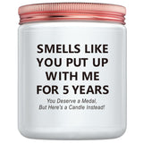 Funny 5Th Wedding Gift For Women Men Anniversary, 5 Year Anniversary Wood Themed Gifts For Her Him Wife Husband Girlfriend Boyfriend Presents For Couple Candle