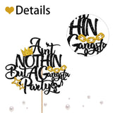 Ain'T Nothing But A Gangsta Party Cake Topper, Hip Hop Birthday Cake Decor For Baby Boy, 90'S Themed Crown Sign 1St Birthday Party Decoration - Black Glitter