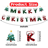 Merry Christmas Banner Indoor, Pre-Strung Mantle Christmas Decor, Buffalo Plaid Xmas Banner With Tree, Merry Xmas Sign For Winter New Year Party Fireplace Hanging Sign Supplies