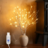Lighted Artificial Birch Branch Tree Fairy Lights Holiday Decor,3Pk 19.7In 48 Led;Usb Powered,Warm White Branch With Lig