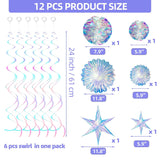 12 Pcs Iridescent Party Decoration,Hanging Honeycomb,Decorative Iridescent Foil Fan,Shiny Star, Hanging Rainbow Swirl For Wedding,Christmas,Baby Shower Frozen,Mermaid Themed Birthday Party Supplies
