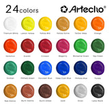 Acrylic Paint Set 24 Colors 2Oz/59Ml With 12 Brushes, Art Craft Paints Kit, Paint For Canvas, Rocks, Wood, Fabric, Ceramic And Art Supplies, Non Toxic Paint For Artists And Beginners