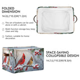 Winter Cardinal Birds Snow Storage Basket Fabric Laundry Baskets Christmas Tree Holly Berry Branches Storage Boxes Organizer Bag For Baby Cloth Dog Toy Book Storage Cubes Shelf Closet Bins 16×12×8