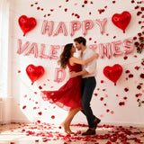Rose Gold Happy Valentines Day Balloons 16Inch - Valentines Day Letter Foil Balloons With Red Heart Balloons Romantic Decorations For Valentine’S Day Party Anniversary Date Night Decor Supplies