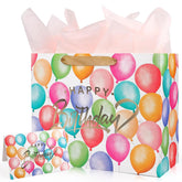 13" Large Happy Birthday Gift Bag With Tissue Paper And Card,Colorful Happy Birthday Gift Bag Set With Handles For Girls Kids Women,Colorful Balloon Design With Handles