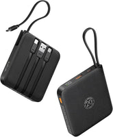 10000mAh Portable Power Bank 22.5W Fast Charging with Built In Cables LED Display Black