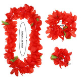 Hawaiian Leis Set For Luau Party 4Pcs Tropical Flower Ribbon Lei Necklace For Summer Beach Pool Graduation Dance Party Favor Decoration (Red)