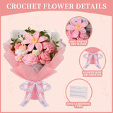 Crochet Flower Bouquet, Handmade Bouquet Of Flowers, Pink Knitted Flowers For Birthday Party Wedding Anniversary Mother'S Day Graduation Gifts(Pink)