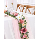 Flower Garland Decorations, 6.07Ft Pink Floral Rose Garland, Artificial Eucalyptus Greenery Vines With Flowers For Wedding Table Runner Centerpieces Backdrop Room Decor (Pink)