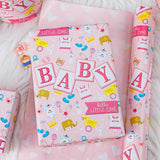 Colorful Wrapping Paper Roll - Happy Birthday Wrapping Paper For Baby - 17 In X 16.5 Ft - Foil Lettering & Candles Wrapping Paper For Baby Shower, Party