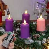 Flameless Advent Candles Purple And Pink, 4 Inch Battery Operated Led Advent Pillar Candles With Remote Timer, 350+ Hours Long Lasting Candles For Christmas Advent Rituals And Wreath,Set Of 4