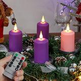 Flameless Advent Candles Purple And Pink, 4 Inch Battery Operated Led Advent Pillar Candles With Remote Timer, 350+ Hours Long Lasting Candles For Christmas Advent Rituals And Wreath,Set Of 4
