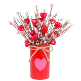 Cute Valentines Day Decorations, Artificial Red Heart Shaped Berry Stems With Metal Pot, Valentines Decor For Home School Office, Romantic Valentine'S Day Floral Picks For Party Anniversary