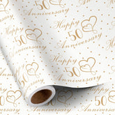50Th Anniversary Wrapping Paper Roll For Golden Wedding, Mini Roll, Gold Happy 50 Anniversary Heart Gift Wrap For Wedding, Valentine'S Day Celebrations And More, 17 Inches X 16.4 Feet