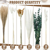10 Set Dried Pampas Grass Centerpiece For Wedding Baby Shower Party 10 Glass Flower Jars 10 Artificial Roses 80 Dried Pampas Grass With Rope For Rustic Bridal Farmhouse Decoration(Pink)