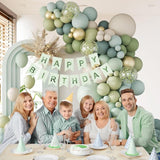 141 Piece Sage Green Balloon Arch Kit with Gold White and Confetti Balloons for Party Decor