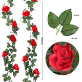 16 Ft Fake Rose Vine Garland Artificial Flowers Plants Hanging Rose Ivy Home Hotel Office Wedding Party Garden Décor (Red/2Pcs)