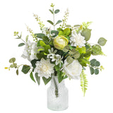 Fake Flowers With Vase,Artificial Silk Roses In Vase,Table Centerpieces For Dining Room, Silk Faux Flower Arrangements For Home, Living Room Bathroom Plant Decor,Table Decorations