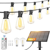 100FT Solar Powered ST38 String Lights with Remote Weatherproof Shatterproof Patio Lights