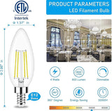 E12 LED Candelabra Bulbs 6 Pack 60W Equivalent 5000K Daylight Dimmable Filament Chandelier Light Bulbs