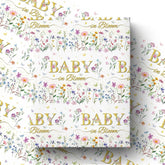 Floral Baby Shower Wrapping Paper Wildflower Newborn Gift Wrap Baby In Bloom Wrapping Paper With Butterfly Design For Kids Birthday Holiday Christmas Newborn Party Supplies, 17 Inch X 16.4 Feet
