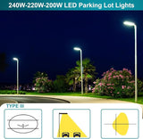 240W LED Parking Lot Light 38400LM 5000K Dusk to Dawn Outdoor Flood Light with Adjustable Wall Pole Mount