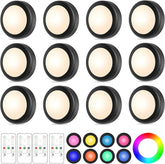 12 Pack LED Puck Lights with Remote 16 Color Under Cabinet Battery Operated Lights