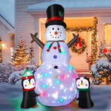 8Ft Christmas Inflatable Snowman Outdoor Decorations, Christmas Blow Up Snowman With Two Penguins Decoration, Built-In C