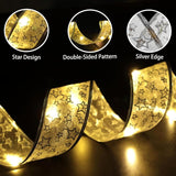 Gold Christmas Tree Decorations Ribbon Lights, 64Ft 200 Led String Lights, Battery-Powered Copper Wire Ribbon Lights For