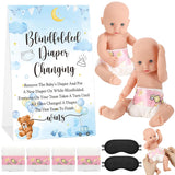 9 Pcs Baby Shower Game Supplies For Blindfold Diaper Changing Baby Dolls With Blindfolds Diapers Baby Changing Diaper Race Game Set For Baby Shower (Blue,Bear)