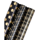Black & Gold Geometric Wrapping Paper - 3 Rolls, 17" X 120" Each - Perfect For Multiple Occasions