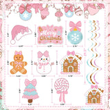 Pink Christmas Party Hanging Swirls Decorations, Pink Xmas Bow Merry Christmas Gingerbread Man Hanging Ornaments For Christmas Birthday Baby Shower Decor, Winter Holiday New Year Party