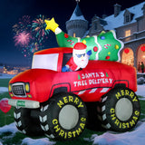 7Ft Christmas Inflatable Blow Up Decorations, Santa Claus Drive Monster Truck With Christmas Tree, Built-In Leds For Hol