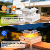 8 Pack Solar Post Cap Lights Flickering Flame Outdoor Fence Deck Lights for 4x4 5x5 Posts