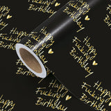 Funny Birthday Wrapping Paper Roll - Mini Roll - 17 Inch X 16.5 Feet - Black And Gold Rude Happy Fucking Birthday Adult Wrapping Paper For Adult, Girlfriend, Boyfriend, Anniversary