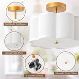 13 Inch Gold Semi Flush Mount Ceiling Light Flower Fabric Shade Modern Fixture